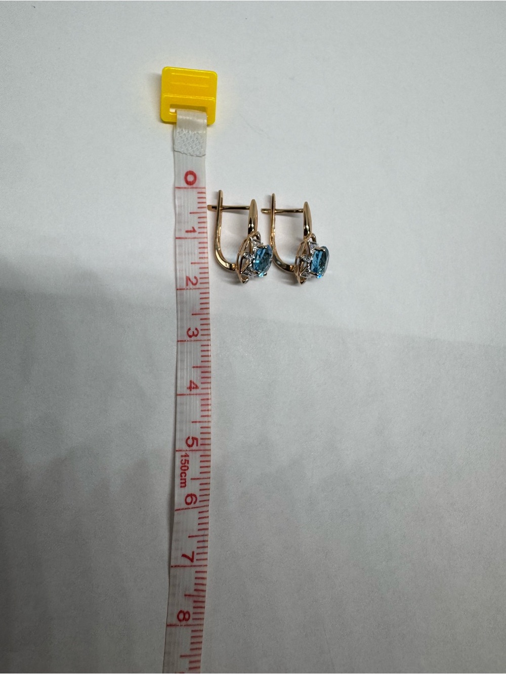 14K 585 Rose Gold Blue Topaz & Diamond Earrings - Picture 11 of 16